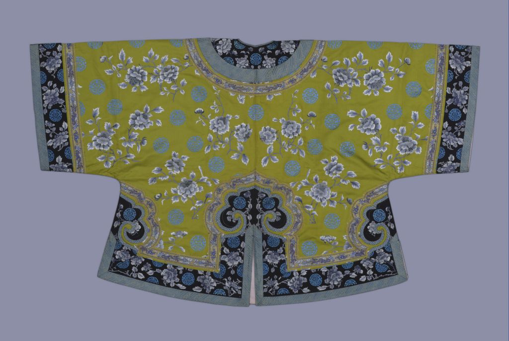 图片[2]-Grass-green silk embroidered peony longevity jacket-China Archive